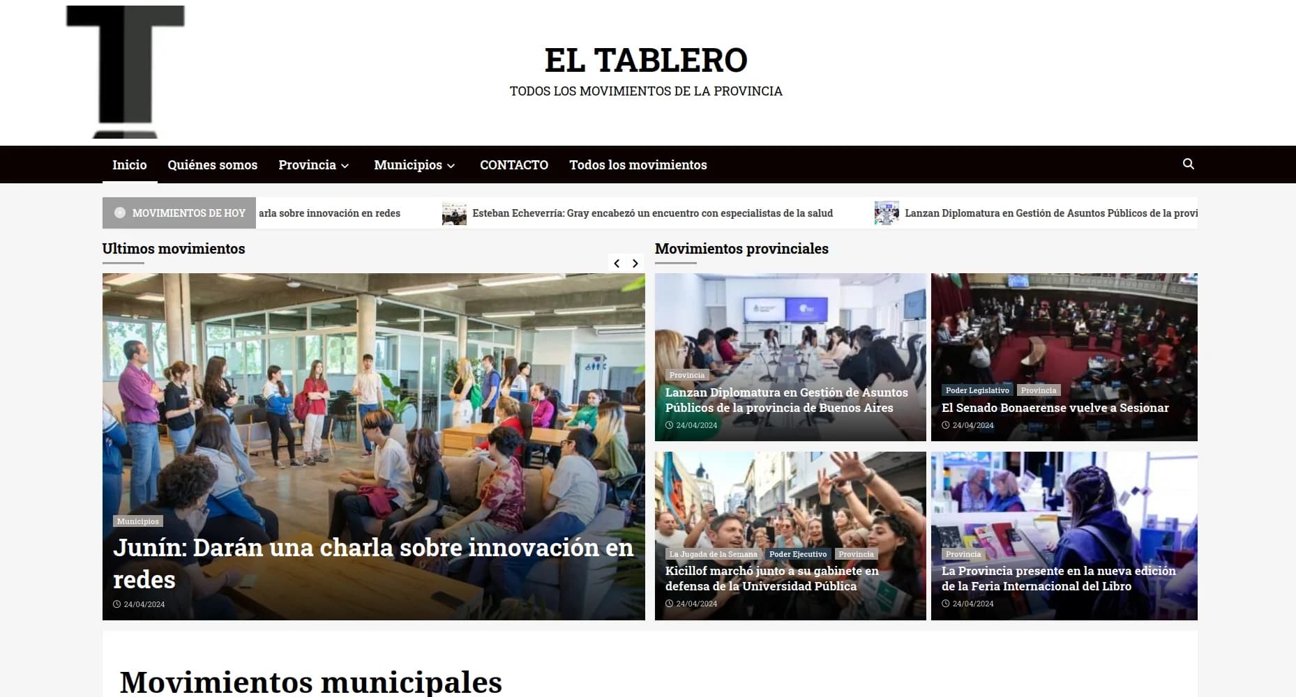Screenshot of El Tablero Noticias showing the main interface and features