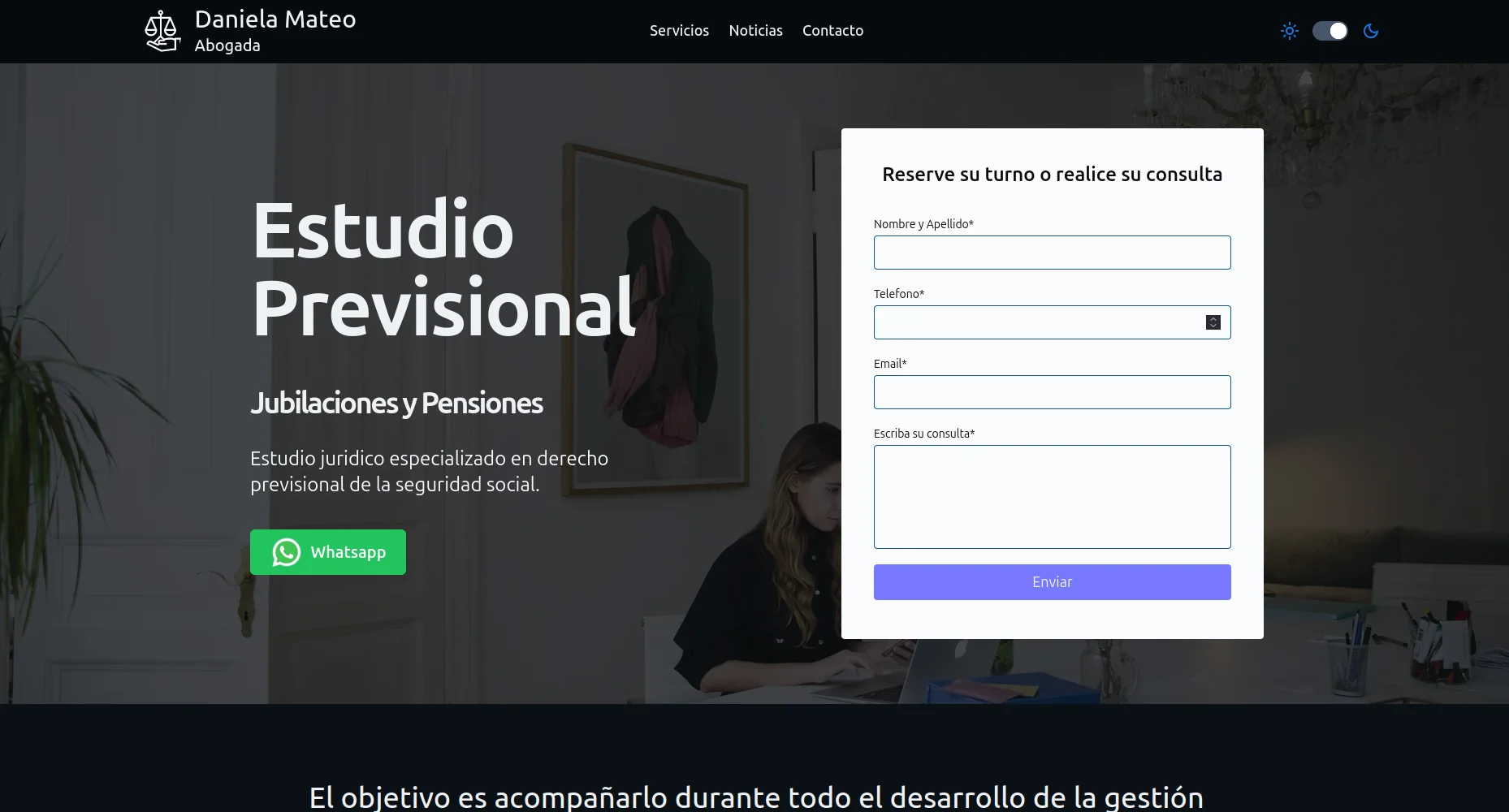 Screenshot of Abogada Previsional showing the main interface and features